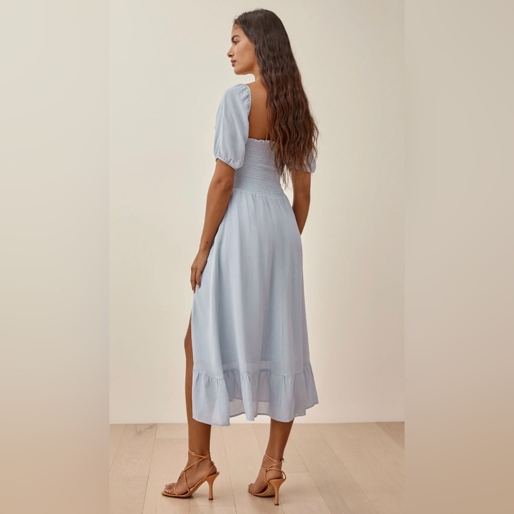 NEW Reformation Meadow Puff Sleeve Midi Dress in Mineral Blue | size S - Picture 4 of 14
